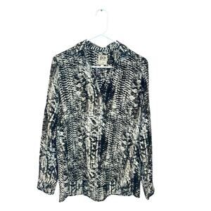 Go silk black cream animal print long sleeve top blouse shirt women's size small